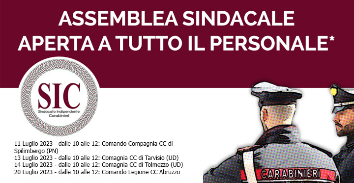 Sardegna, 26 e 27 Giugno 2024. Assemblee sindacali del SIC presso le Compagnie Carabinieri Bonorva (SS), Ozieri (SS) e Bitti (NU)