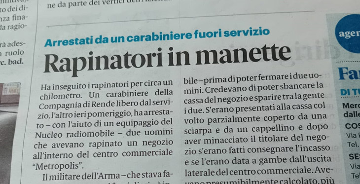 Carabiniere fuori servizio sventa rapina. Plauso al nostro collega, ma la Sicurezza non può essere affidata esclusivamente al coraggio e all’abnegazione dei singoli